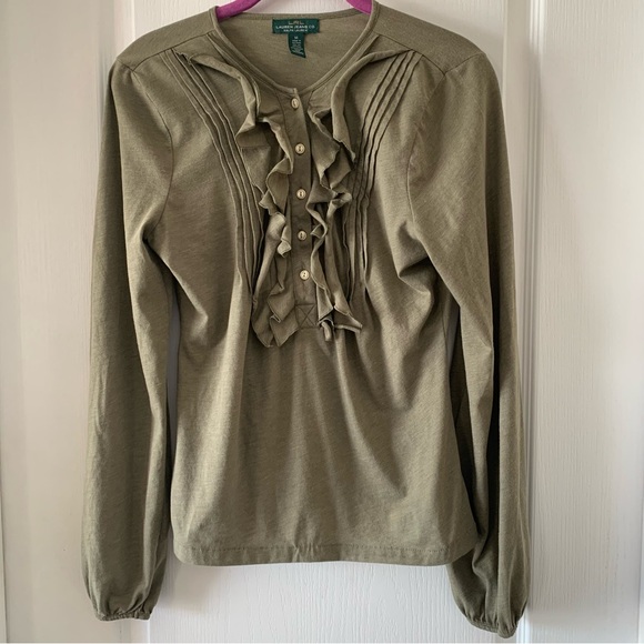 Ralph Lauren Tops - Ralph Lauren Olive green ruffle front top
